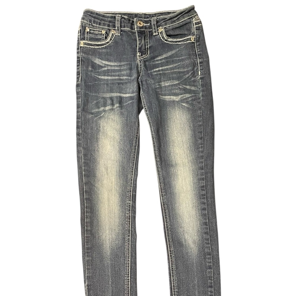 Revolution By Revolt Girls Dark Denim Straight Jeans Beaded Pockets Size 9/10